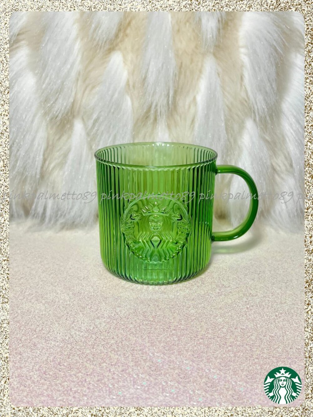 💚 NWT 2026 Starbucks Spring Matcha Green Ribbed | Pleated 14oz Glass Mug